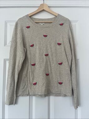 J. Crew Beige Sweater with Pink & Green Watermelon Motifs